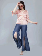 Pearl Knotted Slit Sleeve Blouse