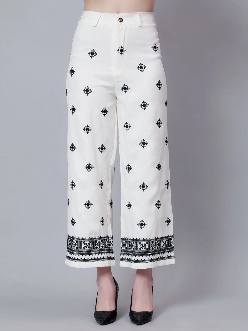 High Waist Embroidered Trousers