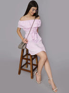 Striped Off-Shoulder Short Dress