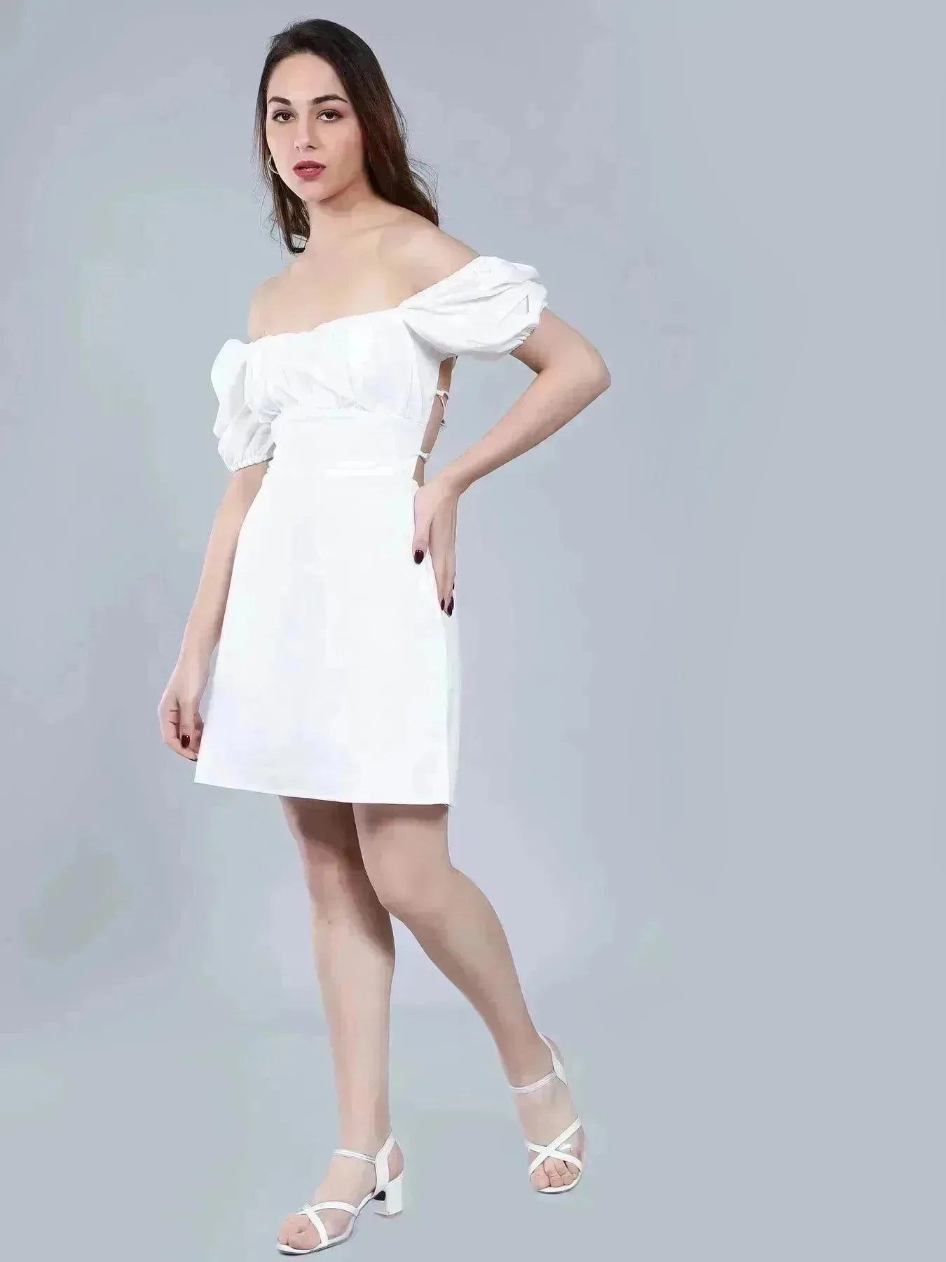 Off Shoulder Puff Sleeves Dress