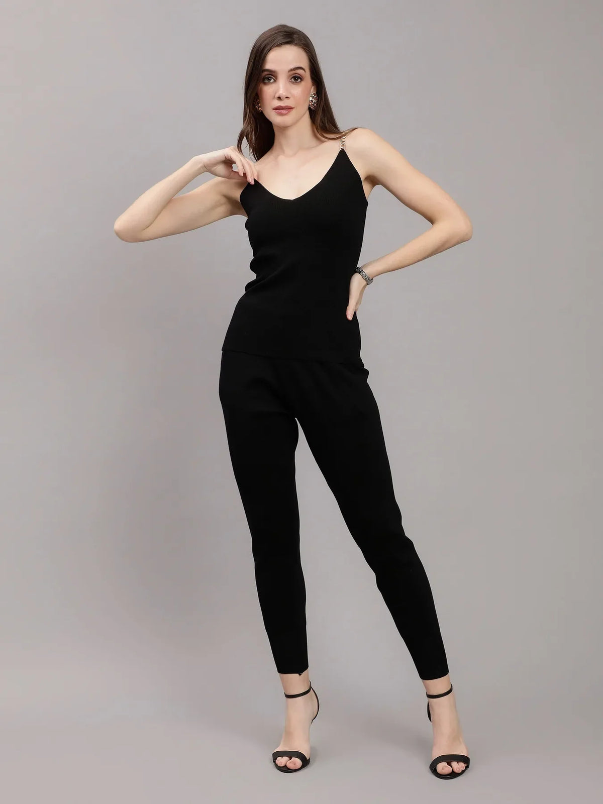 Front Zip Knitted Three Piece Set