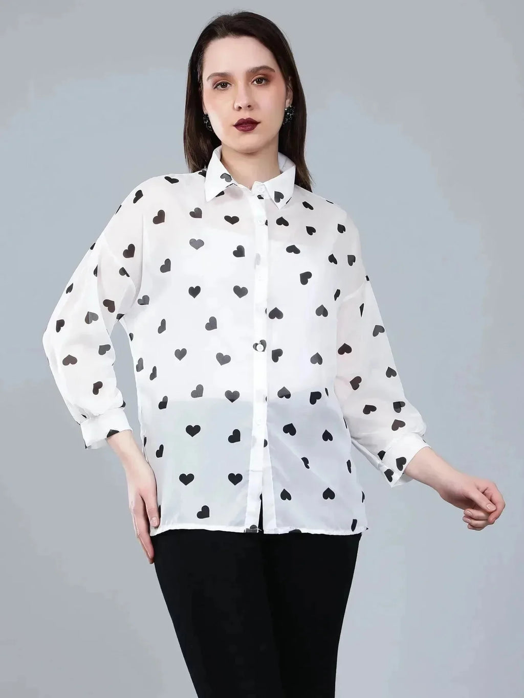 Heart Print Sheer Shirt