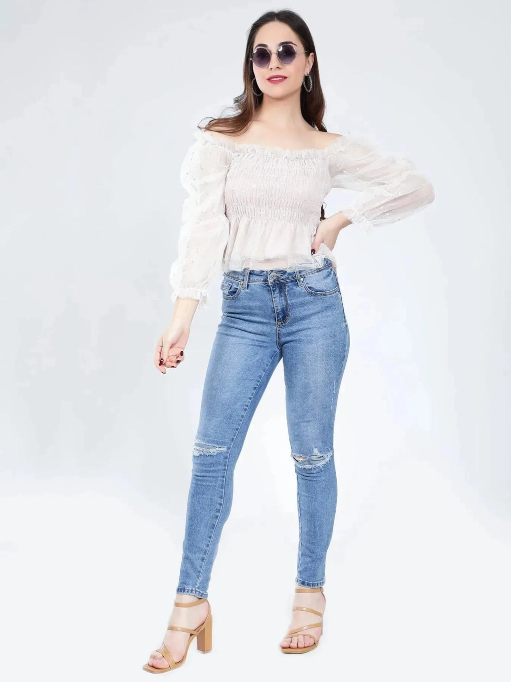 Tulle Smocking Glitter Top