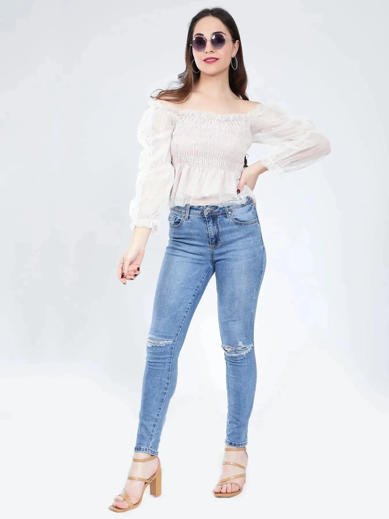 Tulle Smocking Glitter Top