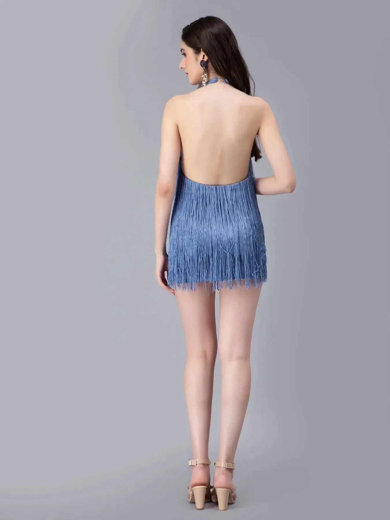 Halter Backless Tassels Dress
