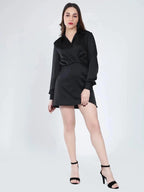Satin Wrap Short Dress
