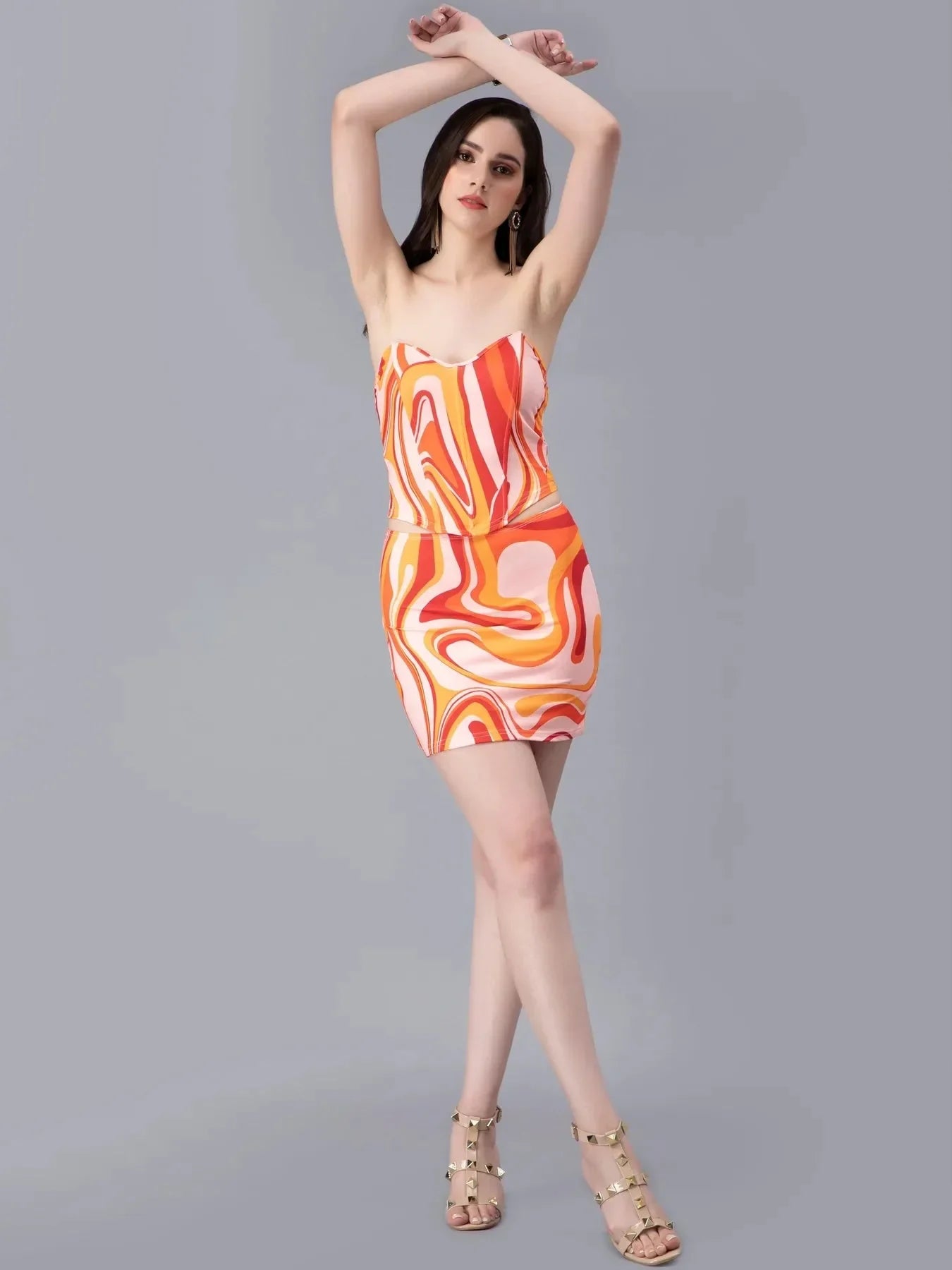 Swirl Print Top and Skirt Set