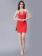 Halter Rhinestone Fringes Necklace Dress