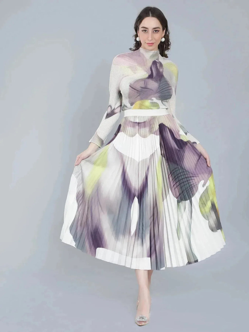 Chromatic Printed Pleated Two Piece Set