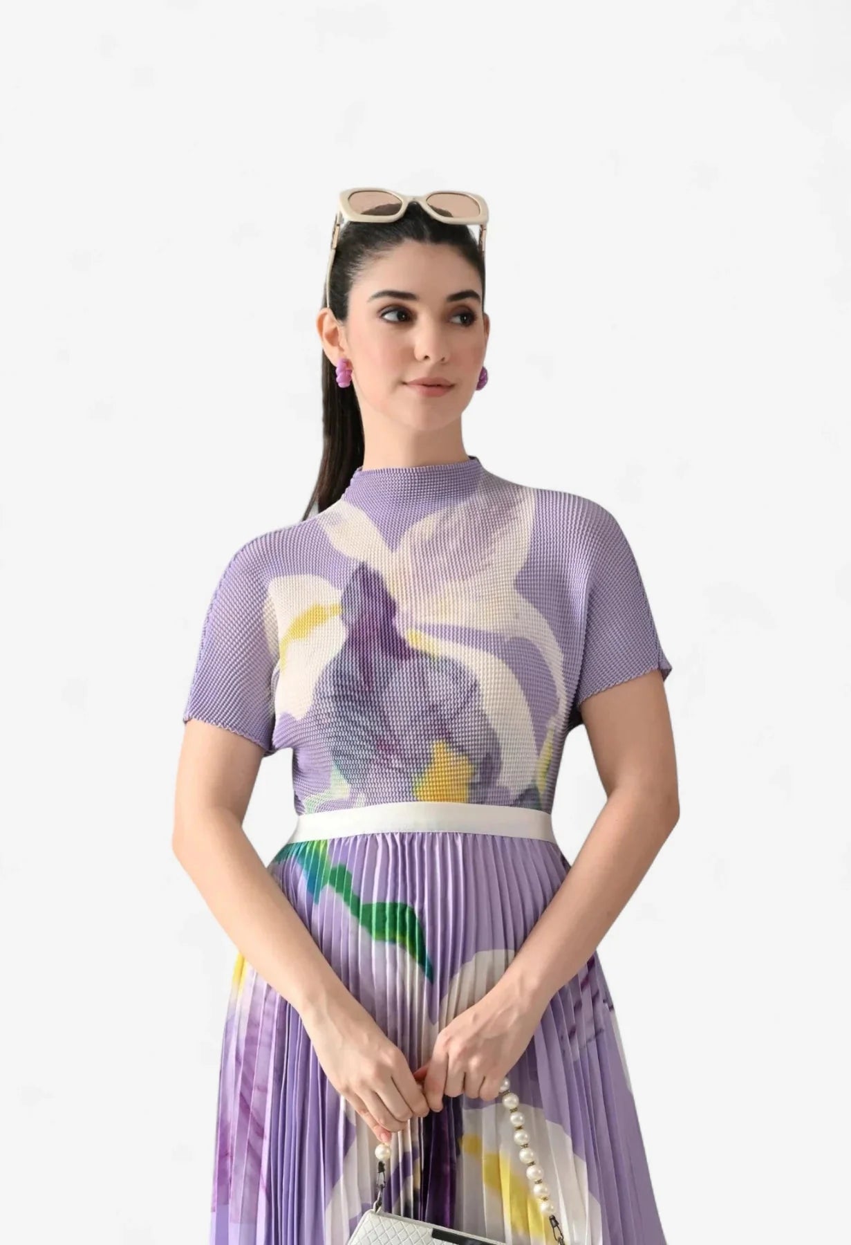 Chromatic Printed Pleated Two Piece Set