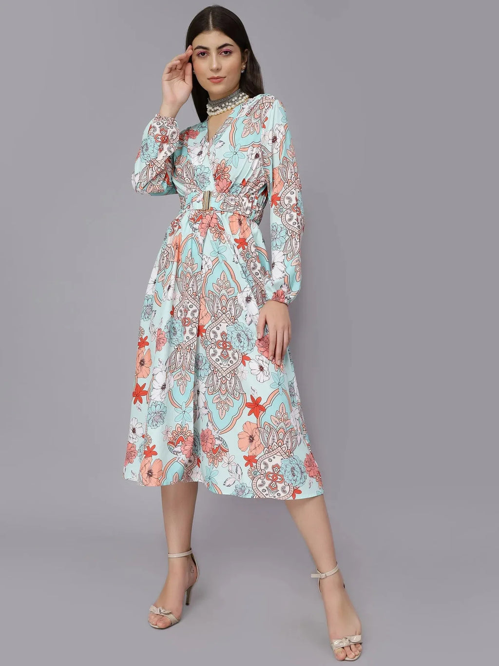 Abstract Floral Pattern Midi Dress