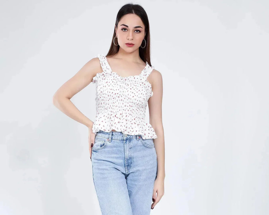Smocking Cherry Print Top