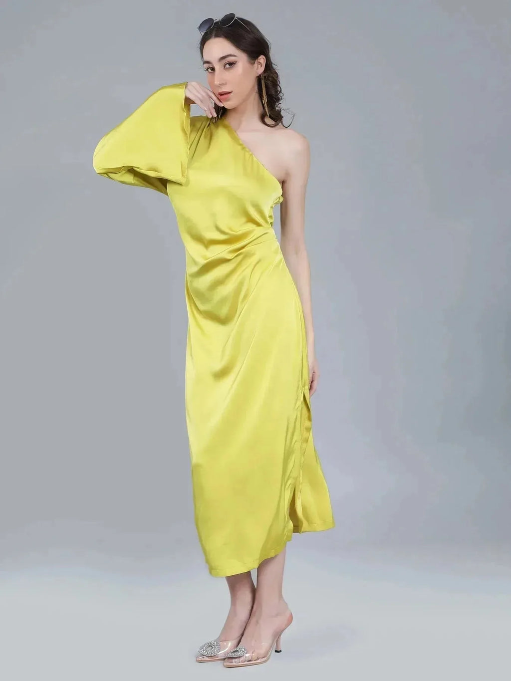 Draped Satin One Shoulder Dress