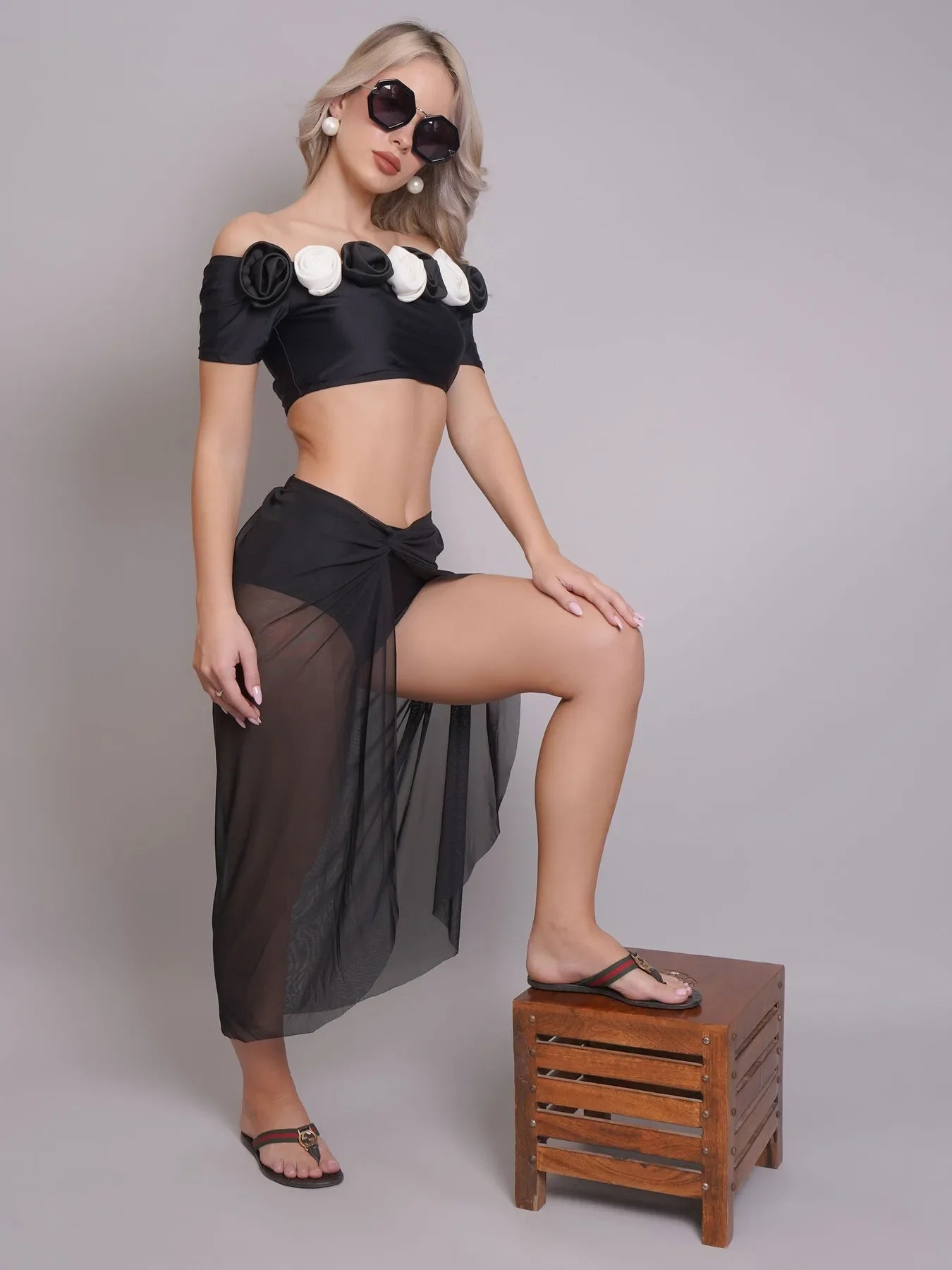 Off-Shoulder Bikini Set With Sarong