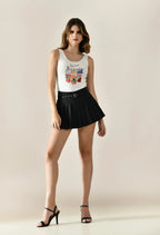 Pinstripe Pleated Belted Mini Skirt