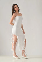 Ruffle Slit Midi Dress