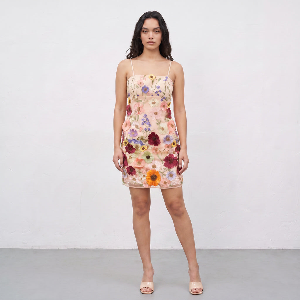 3D Flower Embroidered Short Dress