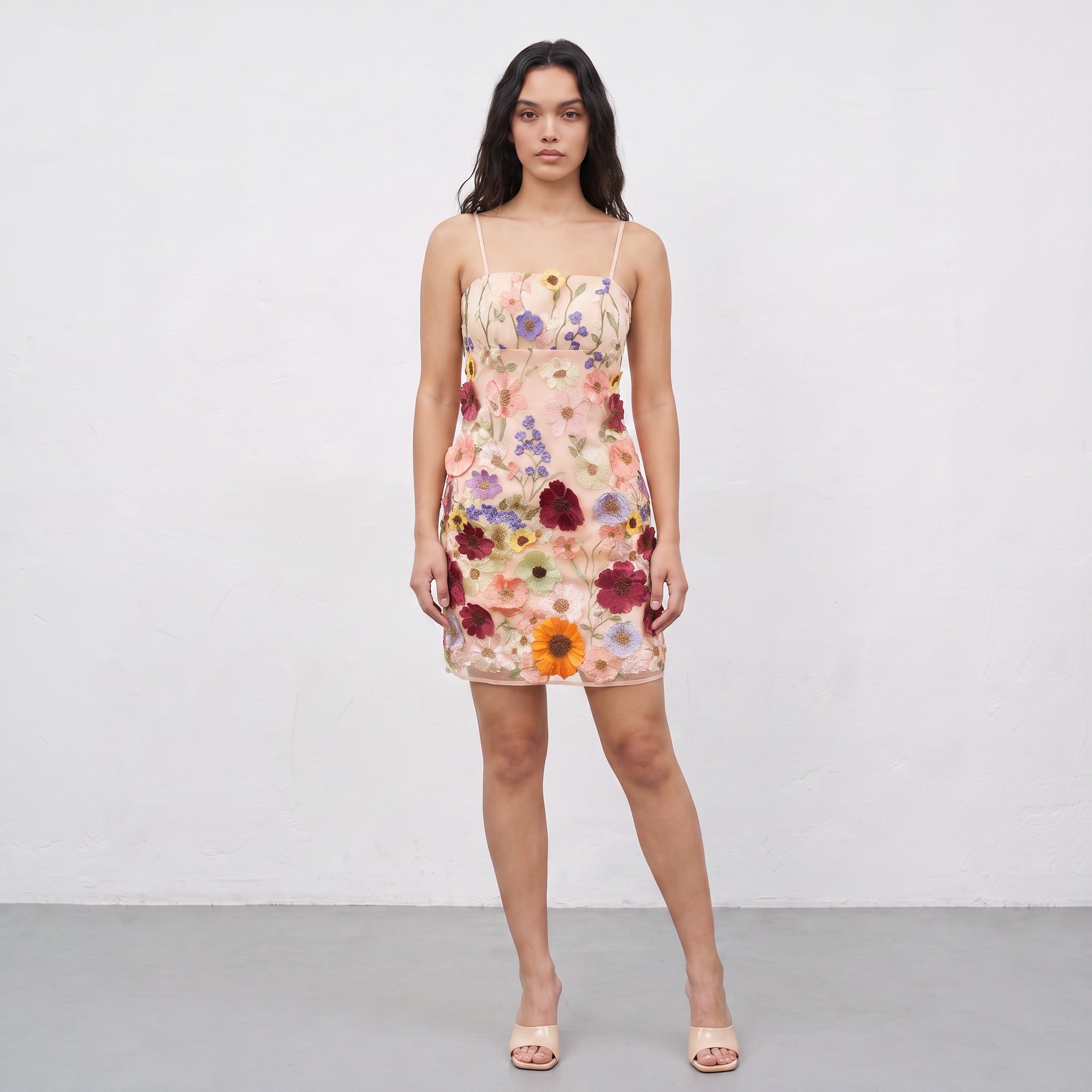 3D Flower Embroidered Short Dress