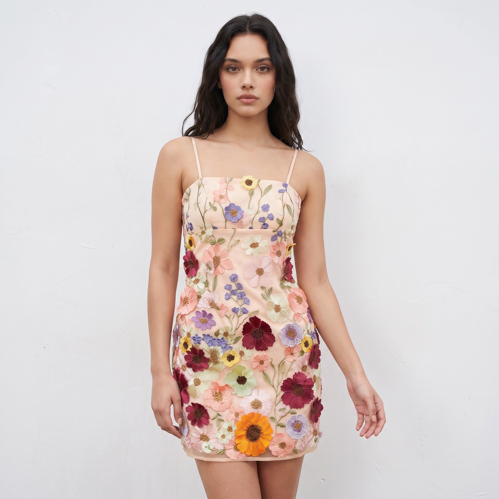 3D Flower Embroidered Short Dress