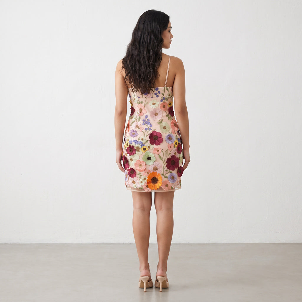 3D Flower Embroidered Short Dress