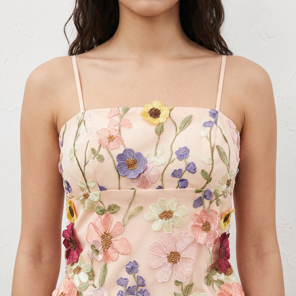 3D Flower Embroidered Short Dress