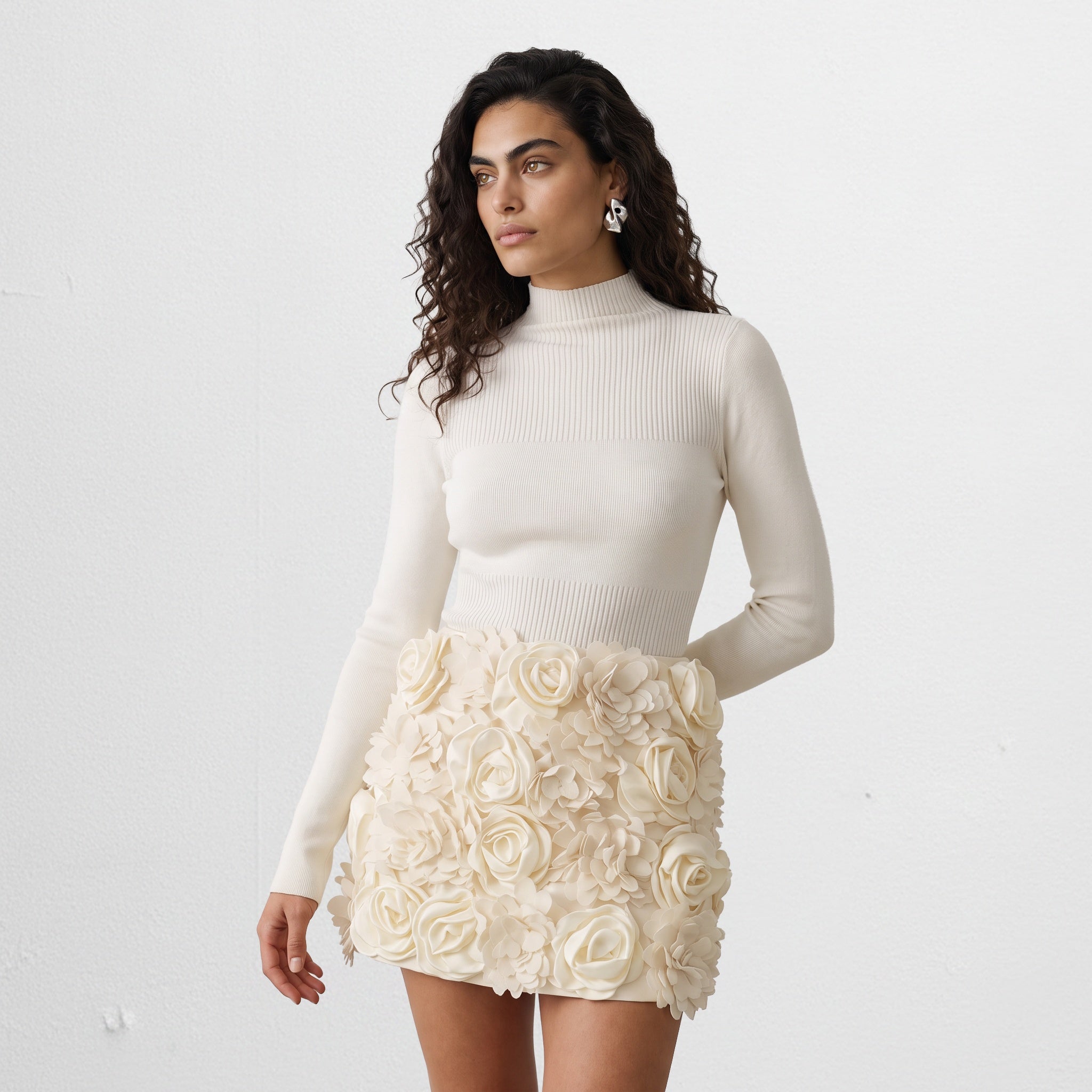 3D Flower Zipper Mini Skirt