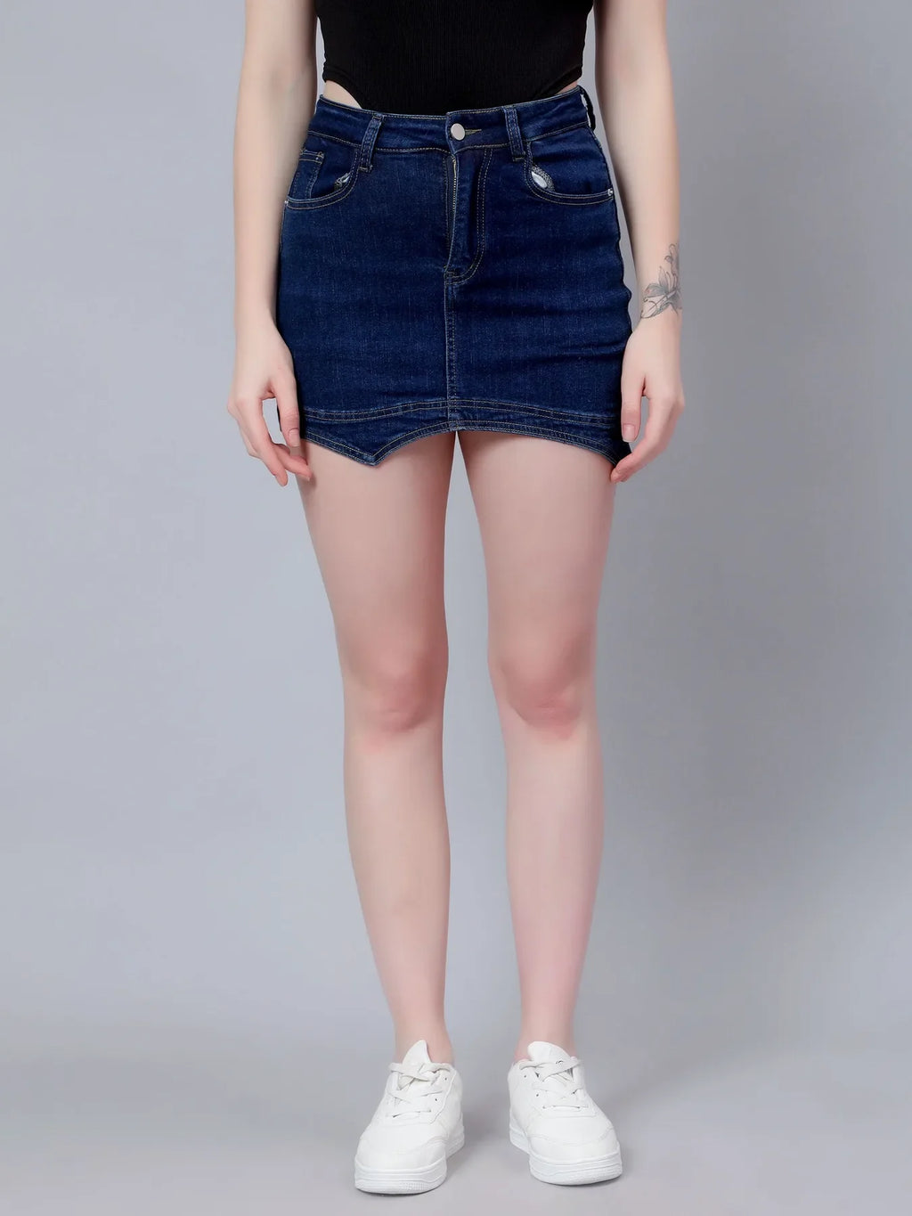 Asymmetrical Denim Mini Skirt