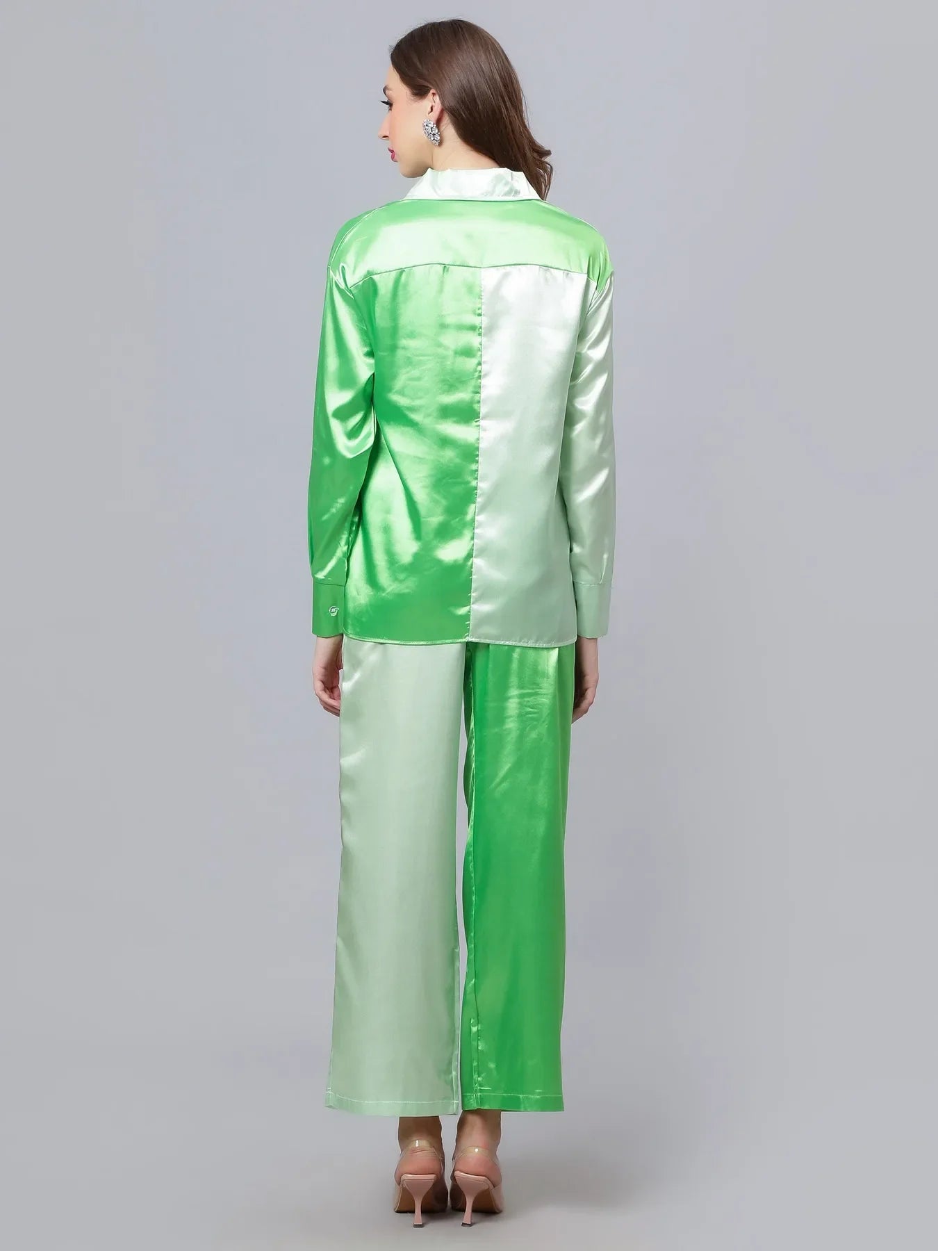 Colorblock Satin Two Piece Set