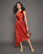 One-Shoulder Pleated Maxi Dress