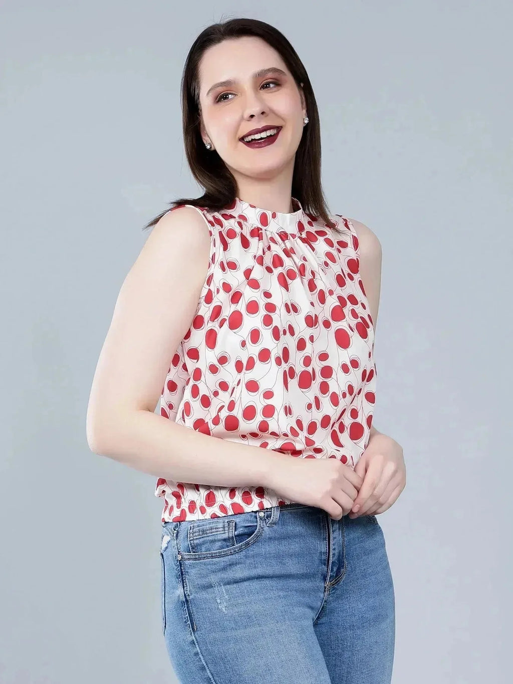 Band Neck Sleeveless Blouse