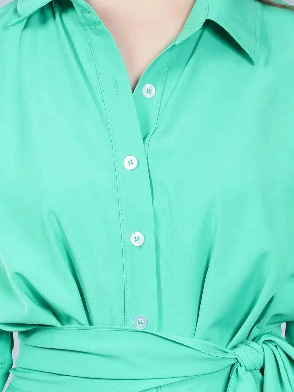 Cinched Waist Belted Shirt Dress