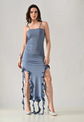 Ruffle Slit Midi Dress