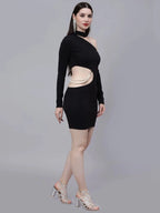 Pearl Detail Asymmetric Neck Cutout Dress