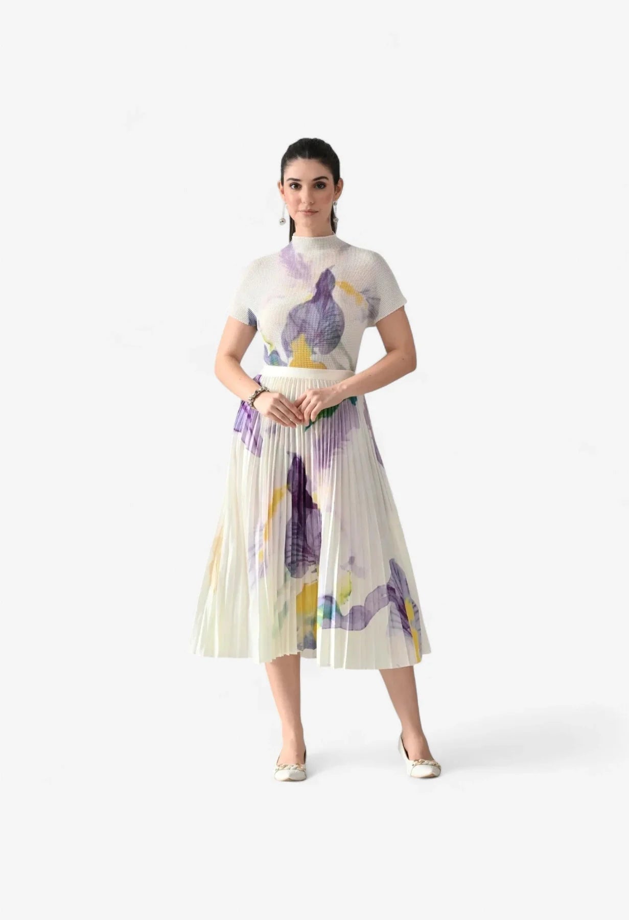 Chromatic Printed Pleated Two Piece Set