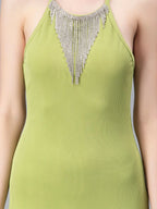 Halter Rhinestone Fringes Necklace Dress
