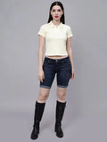 Cotton Striped Polo Neck T-Shirt