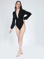 Sexy Plunged  V- Neck  Bodysuit