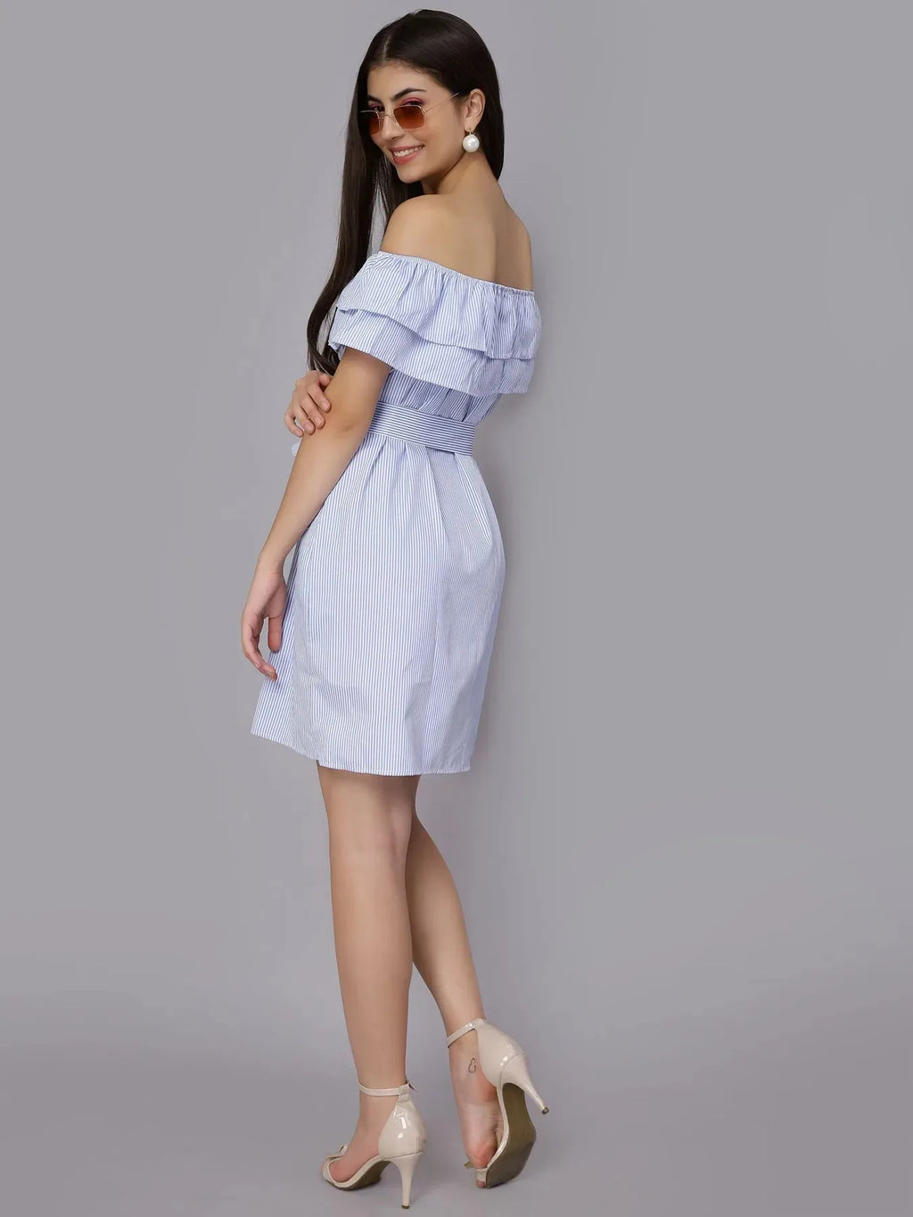 Striped Off-Shoulder Short Dress