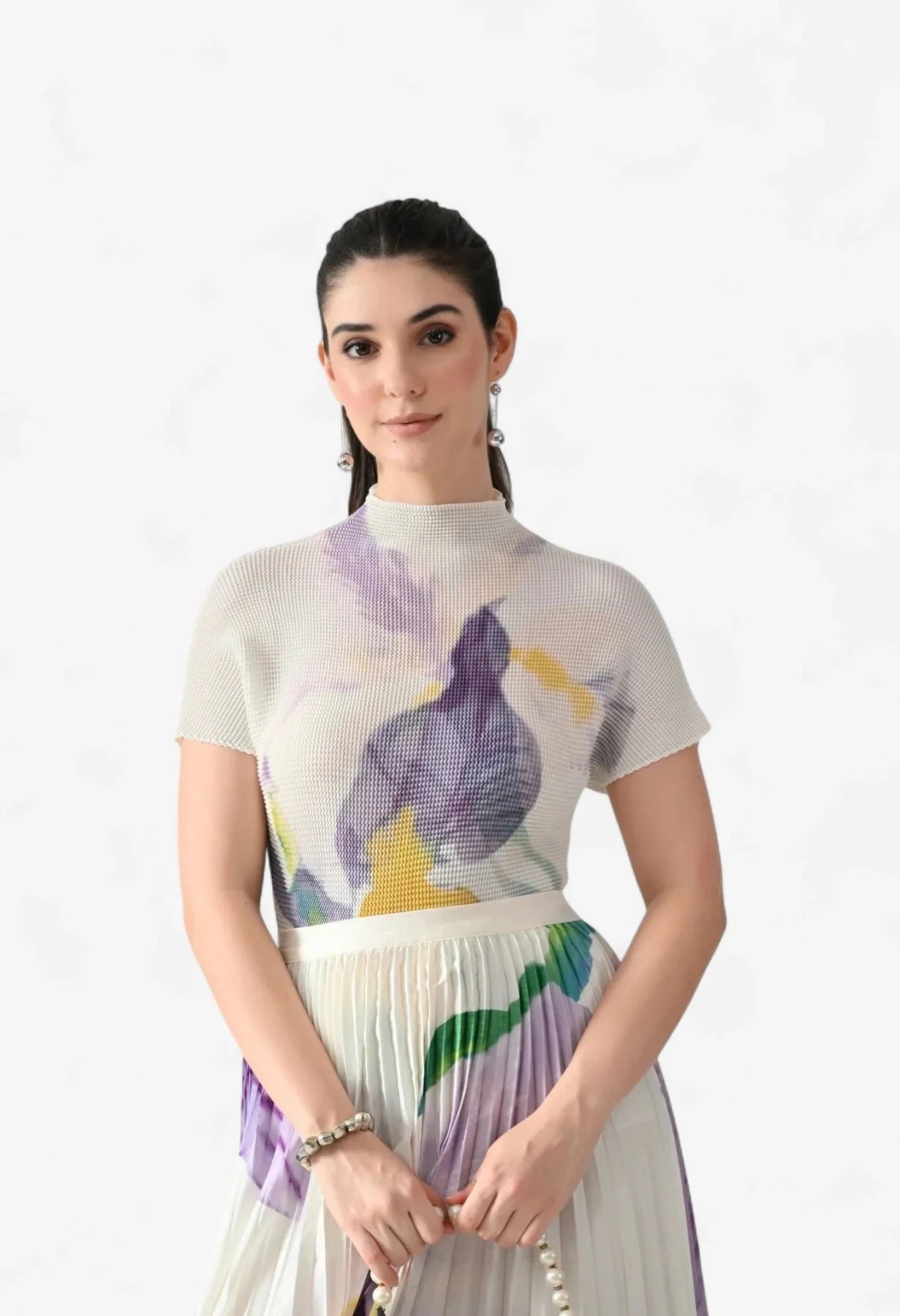 Chromatic Printed Pleated Two Piece Set