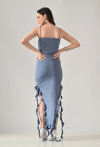 Ruffle Slit Midi Dress