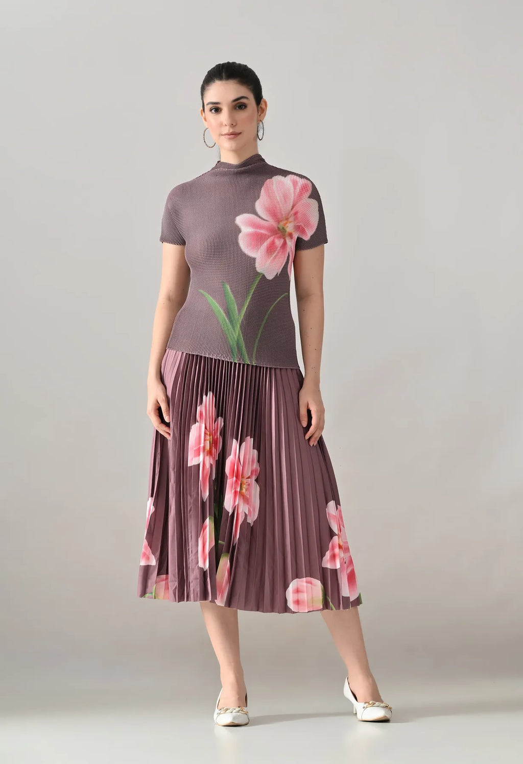 Floral Printed Pleated Two-Piece Set