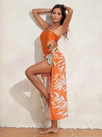 Bead Cut Out Monokini With Sarong