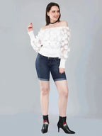 Lantern Sleeve Mesh Ruched Blouse
