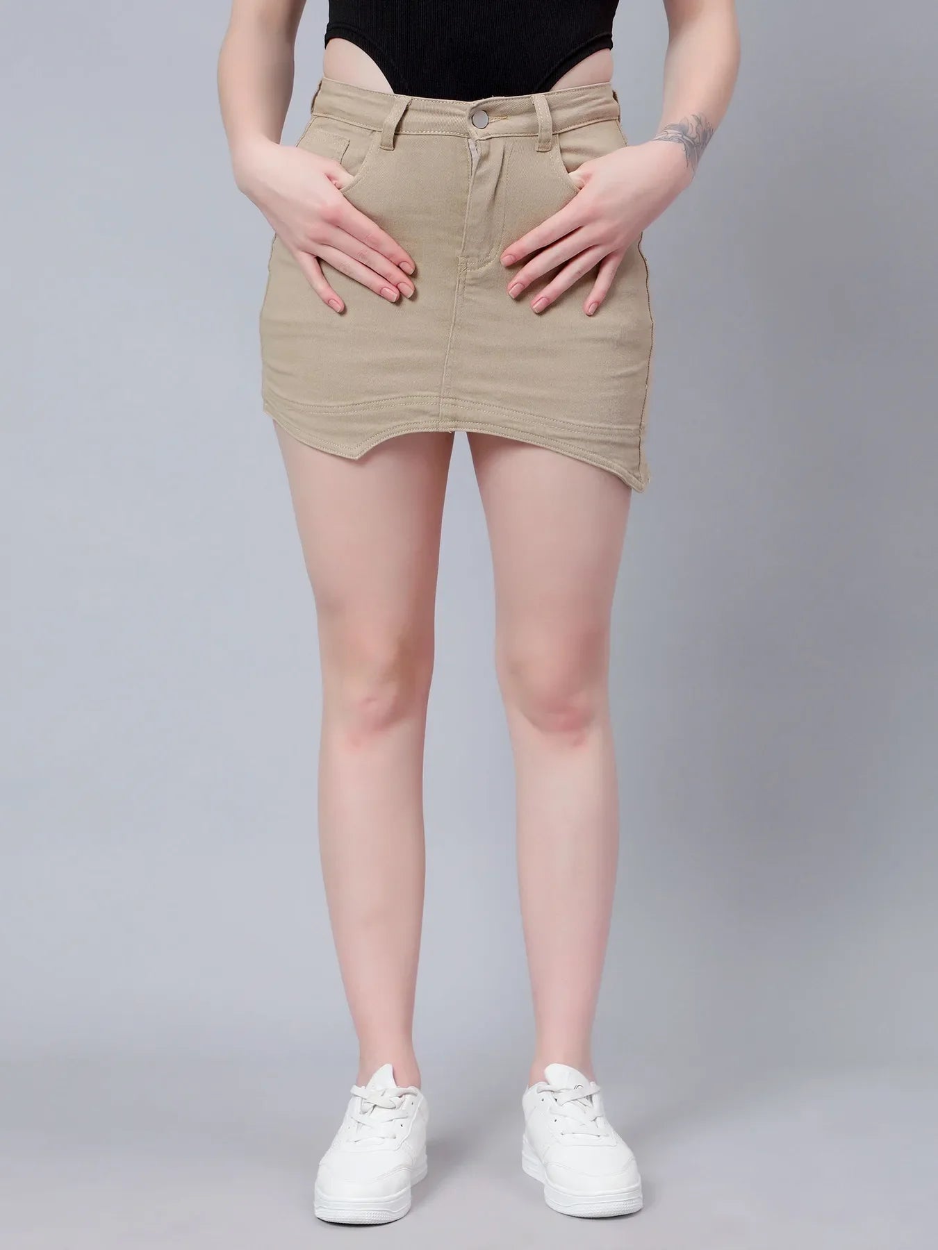 Asymmetrical Denim Mini Skirt