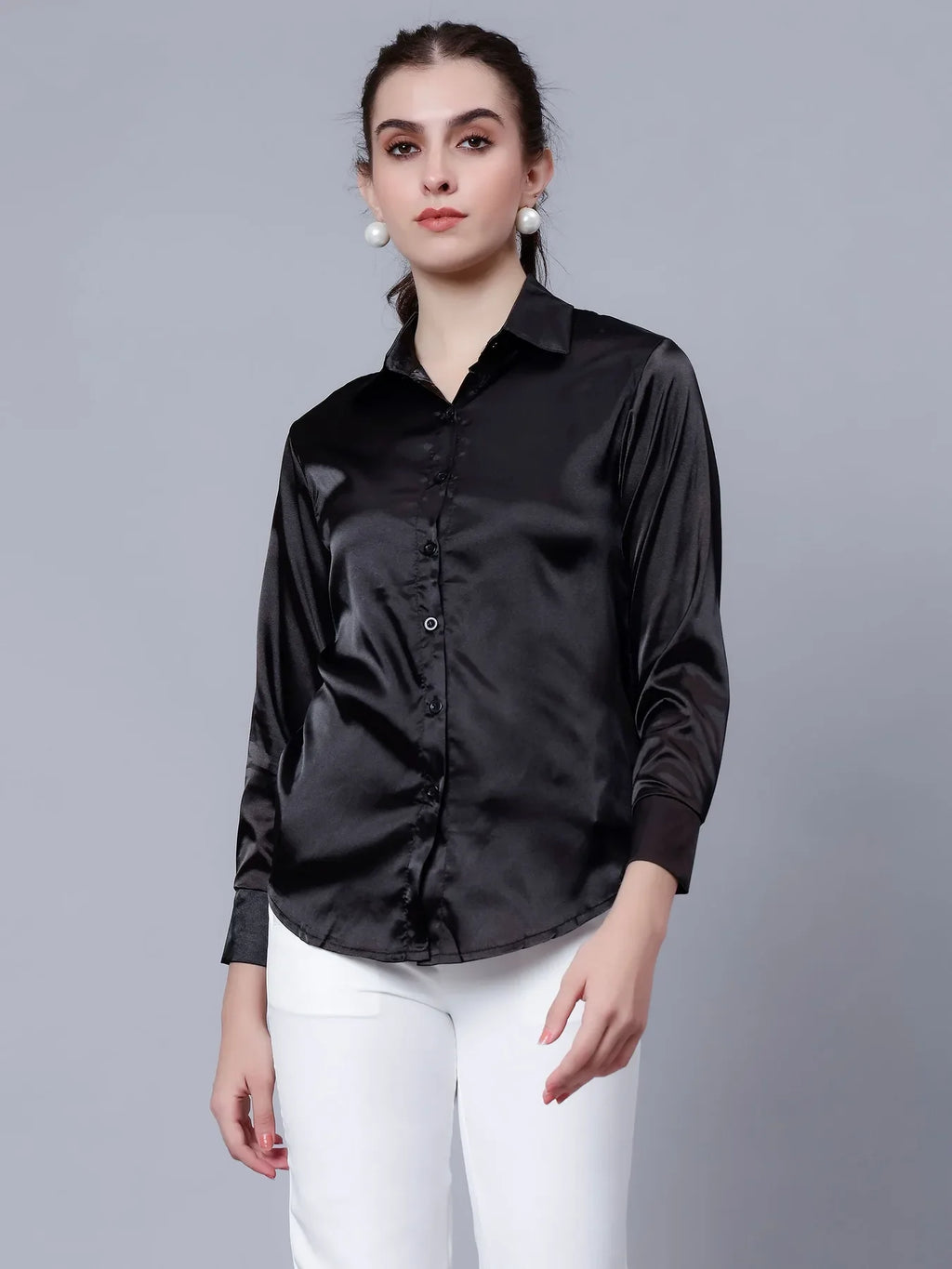 Elegant Ribbon Satin Shirt