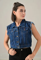 Fray Denim Vest Jacket