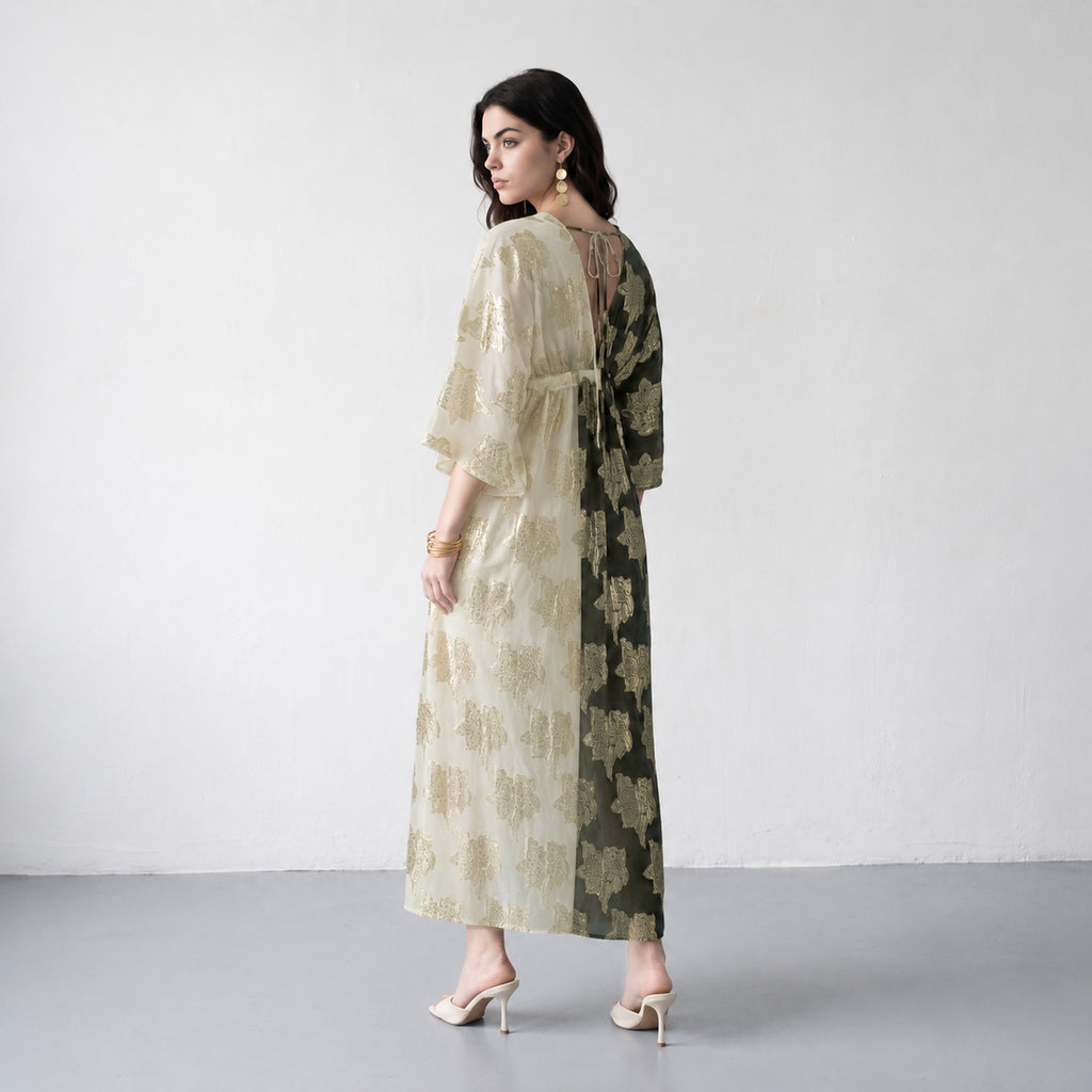 Dual tone Jacquard Maxi  Dress