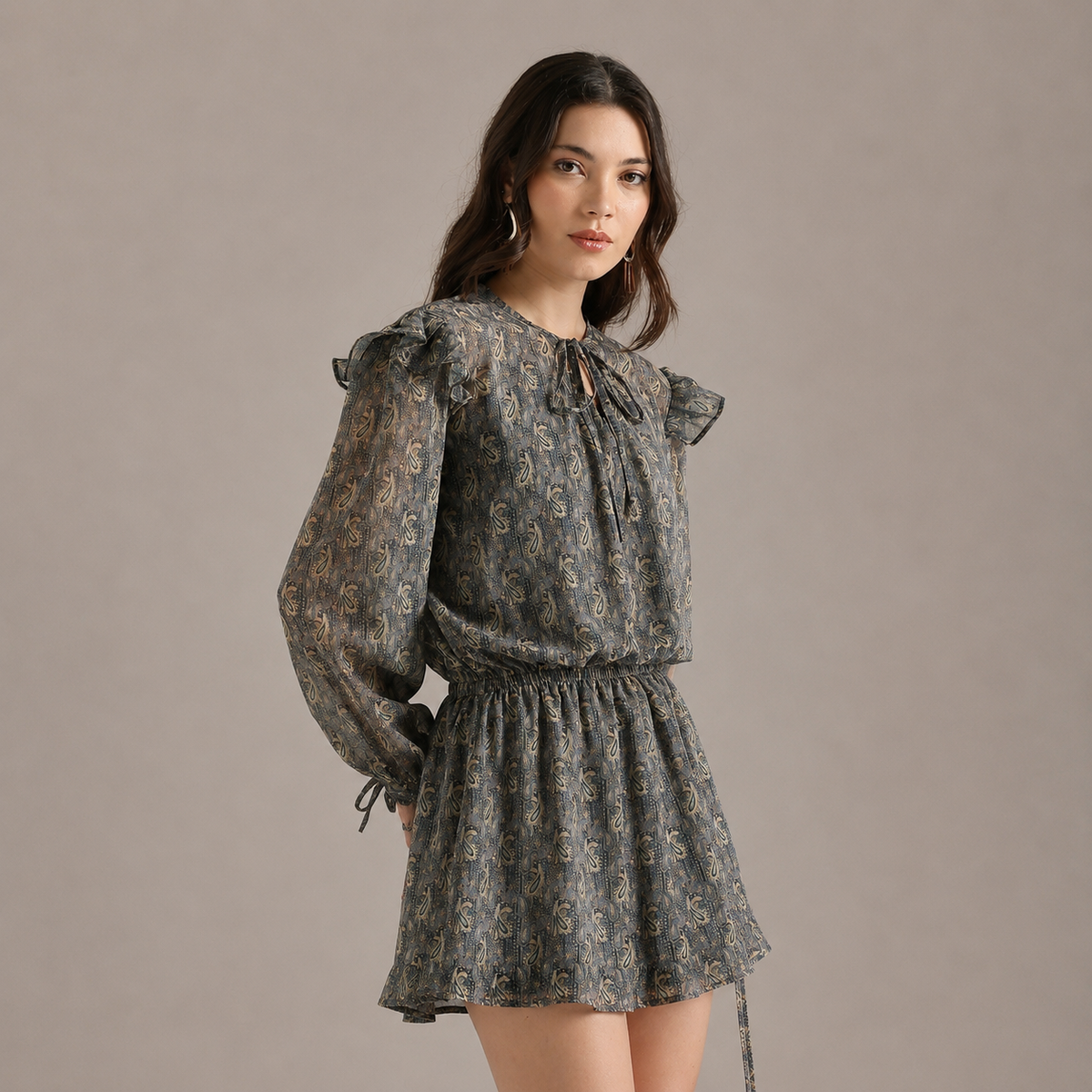 Paisley Ruffle Mini Dress