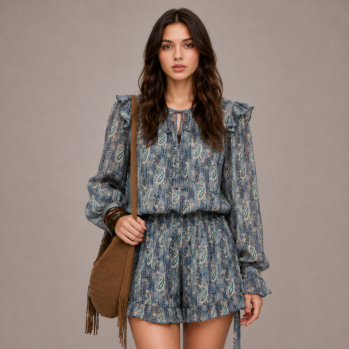 Paisley Ruffle Mini Dress