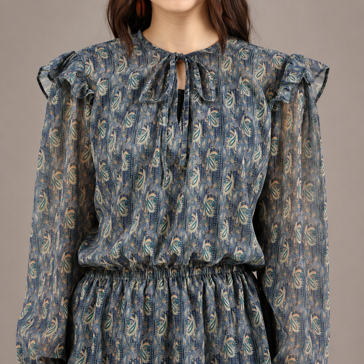 Paisley Ruffle Mini Dress